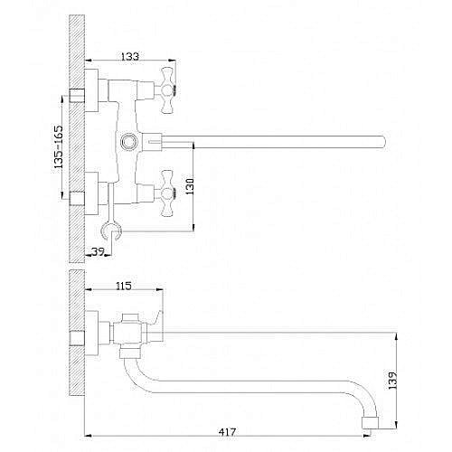 Смеситель для ванны Rossinka H02-84R купить в интернет-магазине сантехники Sanbest