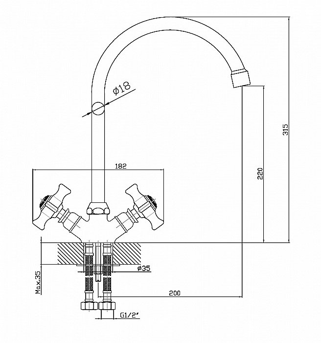 Смеситель для кухни Agger Retro-X A1700000 хром купить в интернет-магазине сантехники Sanbest