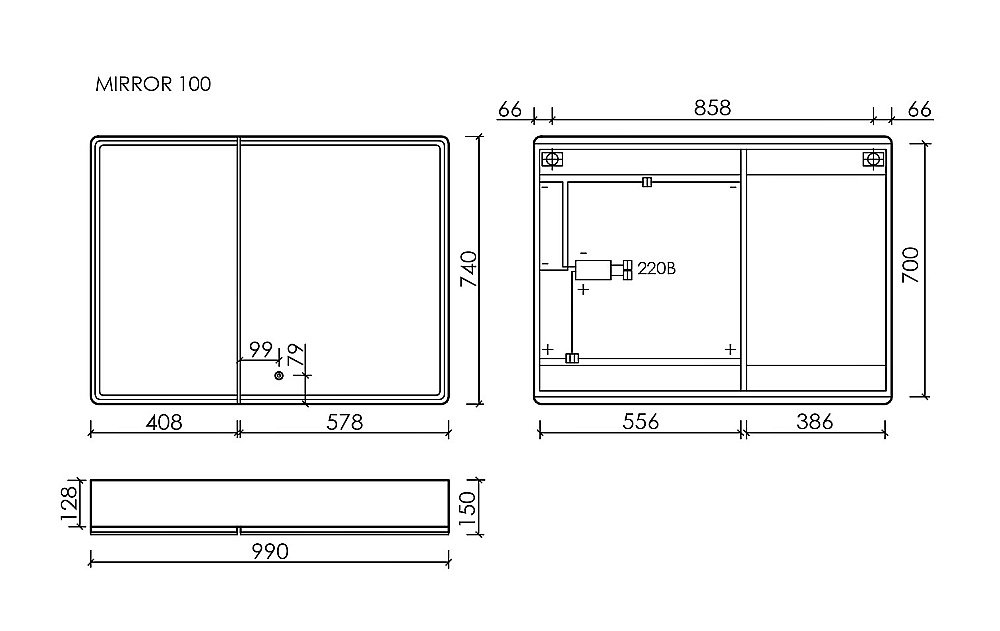 Зеркальный шкаф Sancos Mirror MI100EG дуб галифакс натуральный купить в интернет-магазине сантехники Sanbest