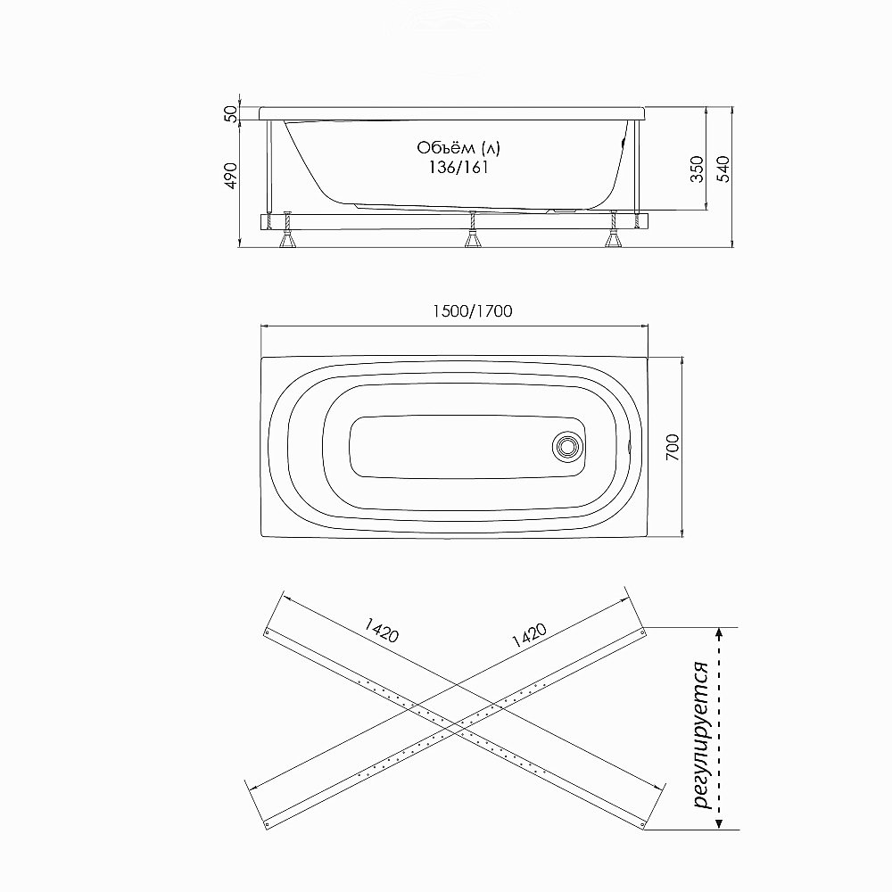 Ванна акриловая Niagara Brava NG-B17070 170х70 белая купить в интернет-магазине Sanbest