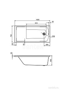 Ванна Santek Фиджи 1WH501597 160x75 купить в интернет-магазине Sanbest