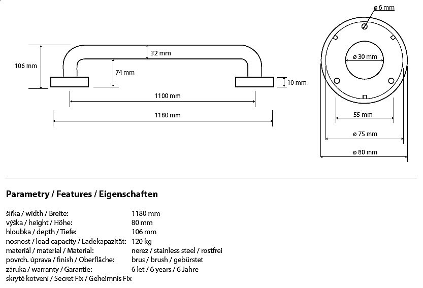 Поручень Bemeta Help program 301101102 купить в интернет-магазине сантехники Sanbest