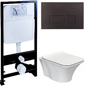 Унитаз Boheme Mirage 965-W с инсталяцией и кнопкой 664-B белый глянцевый/черный, безободковый купить в интернет-магазине Sanbest