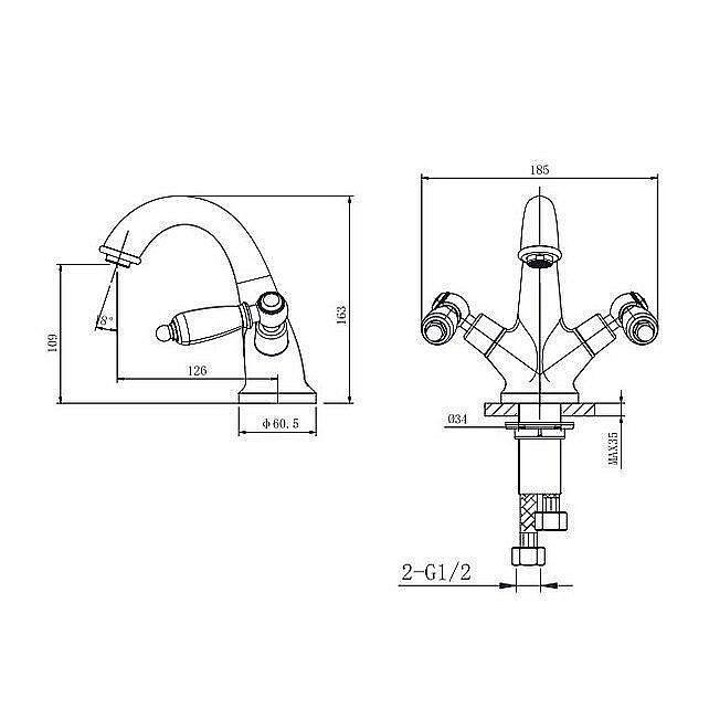 Смеситель для раковины Caprigo ADRIA–Classic 03-520 хром купить в интернет-магазине сантехники Sanbest