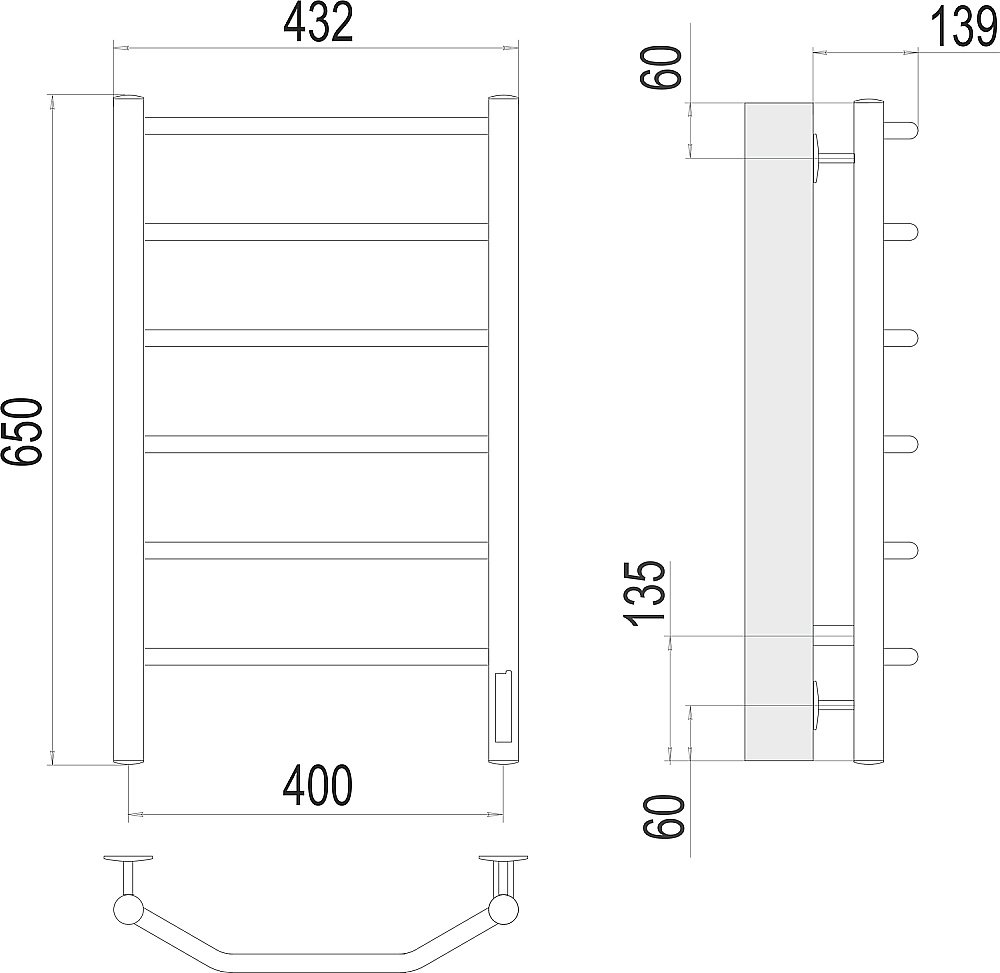Полотенцесушитель электрический Terminus Виктория П6 400х650 купить в интернет-магазине сантехники Sanbest