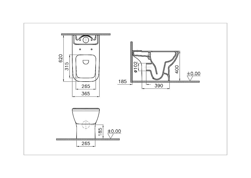 Унитаз Vitra INTEGRA SQUARE 9833B003-7205 безободковый, с бачком, с крышкой микролифт купить в интернет-магазине Sanbest