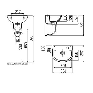 Раковина с полупьедесталом Creavit Oval 35,1 TP135-SD270 белая купить в интернет-магазине Sanbest