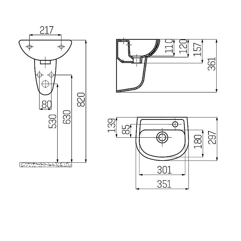 Раковина с полупьедесталом Creavit Oval 35,1 TP135-SD270 белая купить в интернет-магазине Sanbest