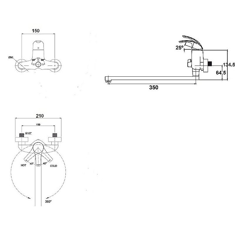 Смеситель для ванны Kaiser Nova 23055 купить в интернет-магазине сантехники Sanbest