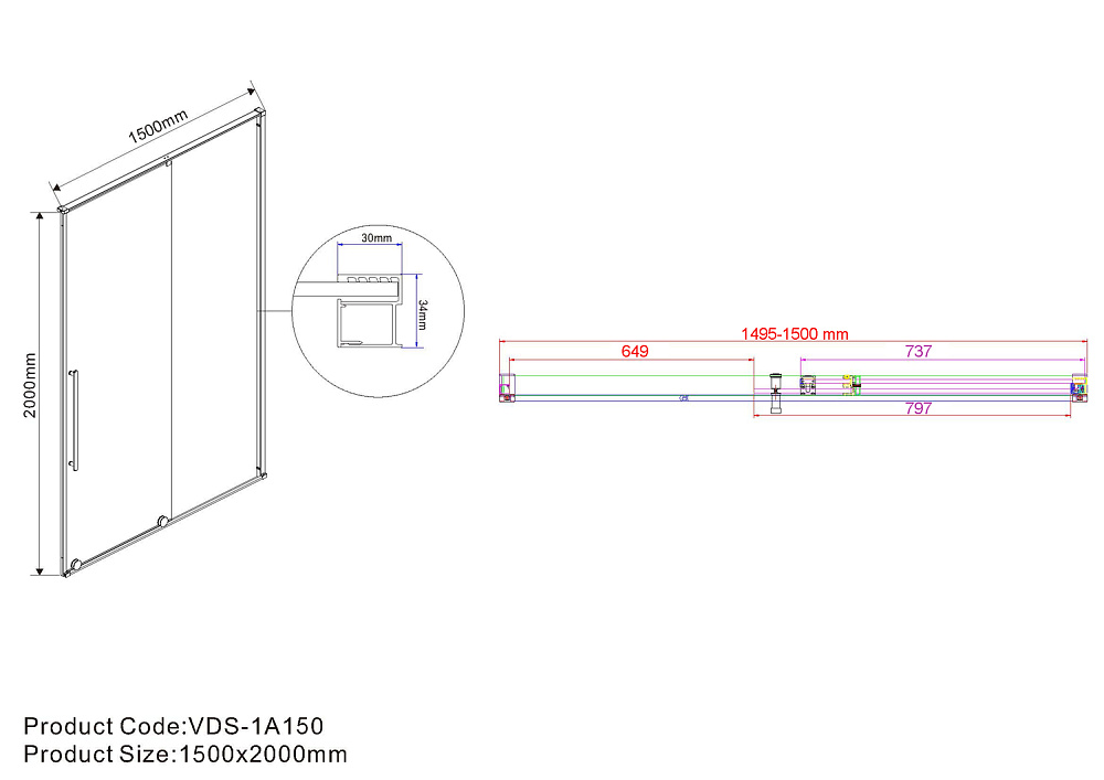 Душевая дверь Vincea ARNO VPS-1A150CL 150 хром/прозрачная купить в интернет-магазине Sanbest