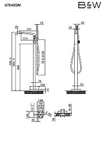 Смеситель для ванны Black&White Universe U7642 GM купить в интернет-магазине сантехники Sanbest