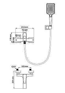 Смеситель для ванны с душем WONZON & WOGHAND FLEX, Черный матовый (WW-88037072-MB) купить в интернет-магазине сантехники Sanbest