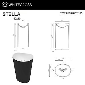 Раковина напольная WhiteCross Stella 50 0707.050040.20100 черная матовая, белая матовая купить в интернет-магазине Sanbest