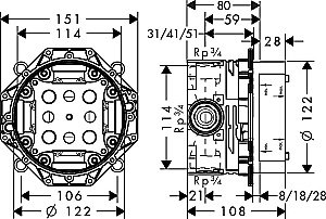 Скрытая часть Hansgrohe iBox Universal 01800180 купить в интернет-магазине сантехники Sanbest