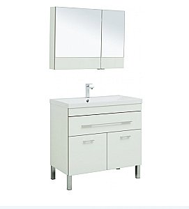 Тумба с раковиной Aquanet Верона 90/Aquanet Нота-90 напольная с ящиком и 2 дверками белая глянцевая для ванной в интернет-магазине Sanbest