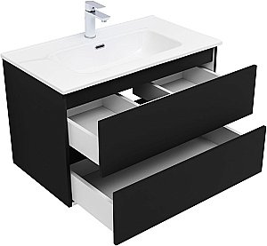 Тумба с раковиной Aquanet Вега 2.0 337955/254364 80 черный для ванной в интернет-магазине Sanbest