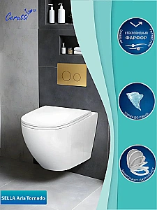 Унитаз подвесной Ceruttispa SELLA Aria Tornado CT9529 безободковый, смыв торнадо, с сиденьем микролифт, белый купить в интернет-магазине Sanbest