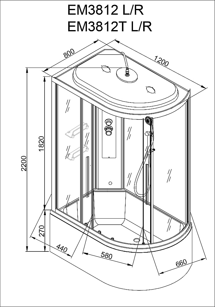 Душевая кабина AvaCan EM Серия EM3812 120х80 стандартная купить в интернет-магазине Sanbest