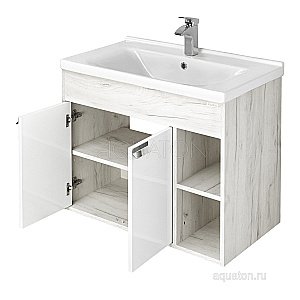 Тумба с раковиной Акватон Флай 80 белый/дуб крафт для ванной в интернет-магазине Sanbest