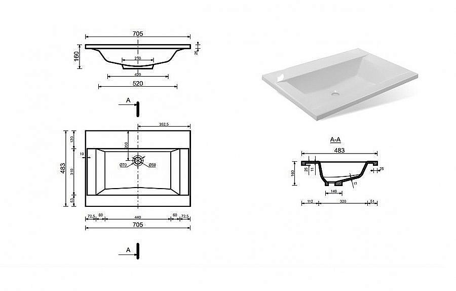 Раковина Эстет Рава 70 ФР-00002612 белая купить в интернет-магазине Sanbest
