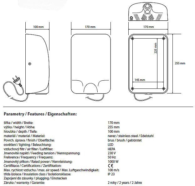 Автоматическая сушилка для рук Bemeta Hotel 924224150 купить в интернет-магазине сантехники Sanbest