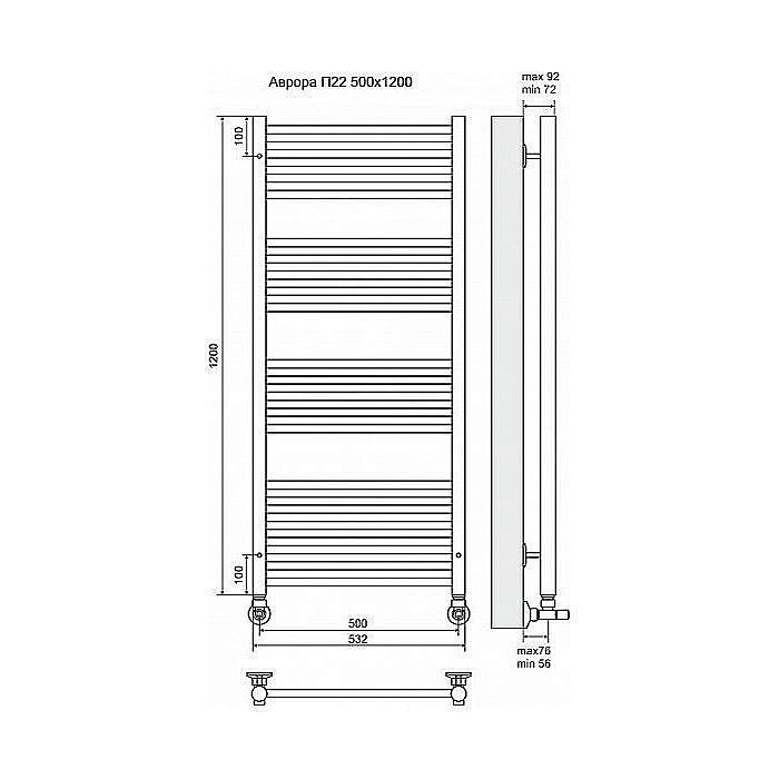 Полотенцесушитель водяной Terminus Аврора П22 500x1196 купить в интернет-магазине сантехники Sanbest