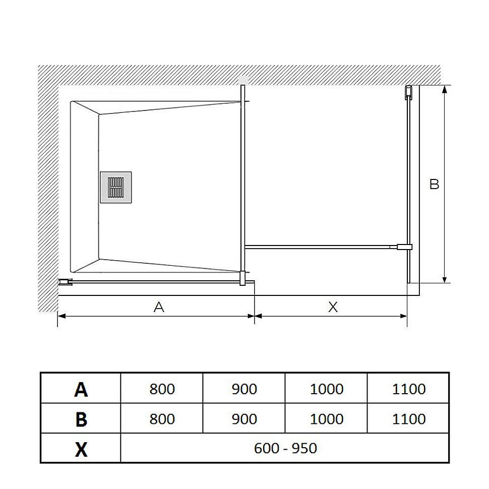 Душевое ограждение PAINI WalkIN110G 110 стекло прозрачное/профиль черный купить в интернет-магазине Sanbest