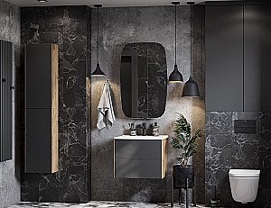 Тумба с раковиной Акватон Сохо 60 дуб веллингтон/графит для ванной в интернет-магазине Sanbest