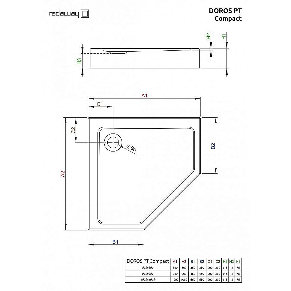 Душевой поддон Radaway Doros PT Compact 100x100 белый купить в интернет-магазине Sanbest