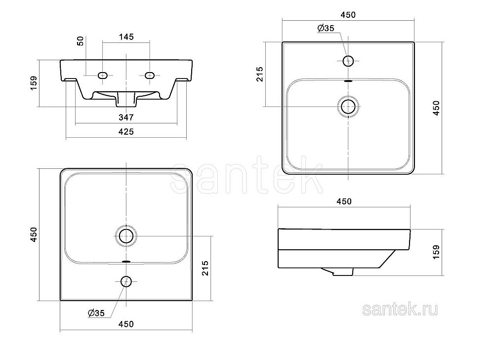 Раковина мебельная Santek Адриана 45 1.WH50.1.630 белая купить в интернет-магазине Sanbest