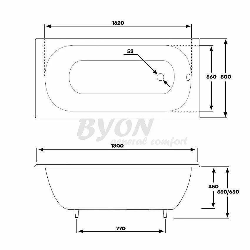 Ванна чугунная Byon B13 Maxi Ц0000139 180x80 купить в интернет-магазине Sanbest