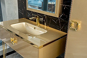 Консоль с раковиной Armadi Art LUCIDO 100 светлое золото для ванной в интернет-магазине сантехники Sanbest