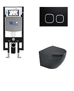 Унитаз с инсталляцией WeltWasser AMBERG 497 + HEIMBACH 043 MT-BL + AMBERG RD-BL черный матовый/кнопка черный-хром купить в интернет-магазине Sanbest