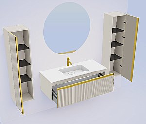 Тумба с раковиной Armadi Art QUATRO 1 100 FUGA с подсветкой, CASHMERE/профиль MATT GOLD для ванной в интернет-магазине Sanbest