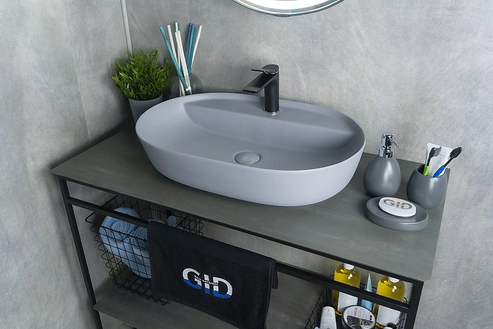 Раковина накладная Gid Geometrico 61 Gm1346 53341 серая матовая купить в интернет-магазине Sanbest