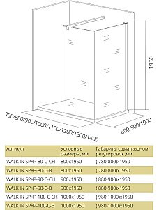 Душевое ограждение Good Door WALK IN SP+P 80х90 стекло прозрачное/профиль хром купить в интернет-магазине Sanbest