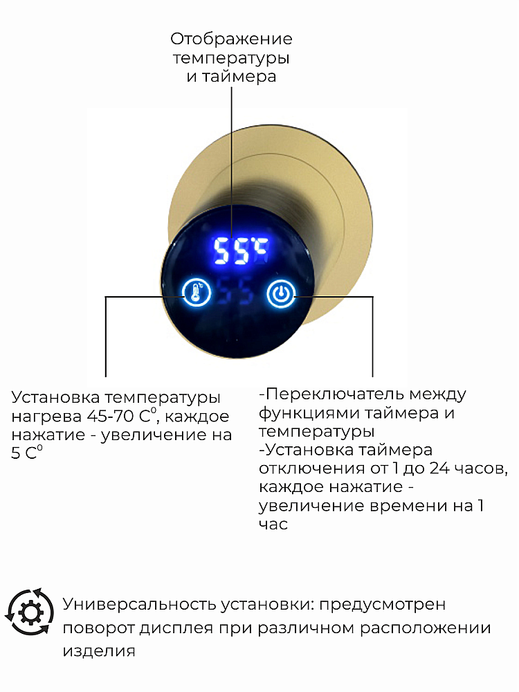 Полотенцесушитель электрический TERMINUS Рондо П2 350х760 4670078568168 брашированное золото купить в интернет-магазине сантехники Sanbest