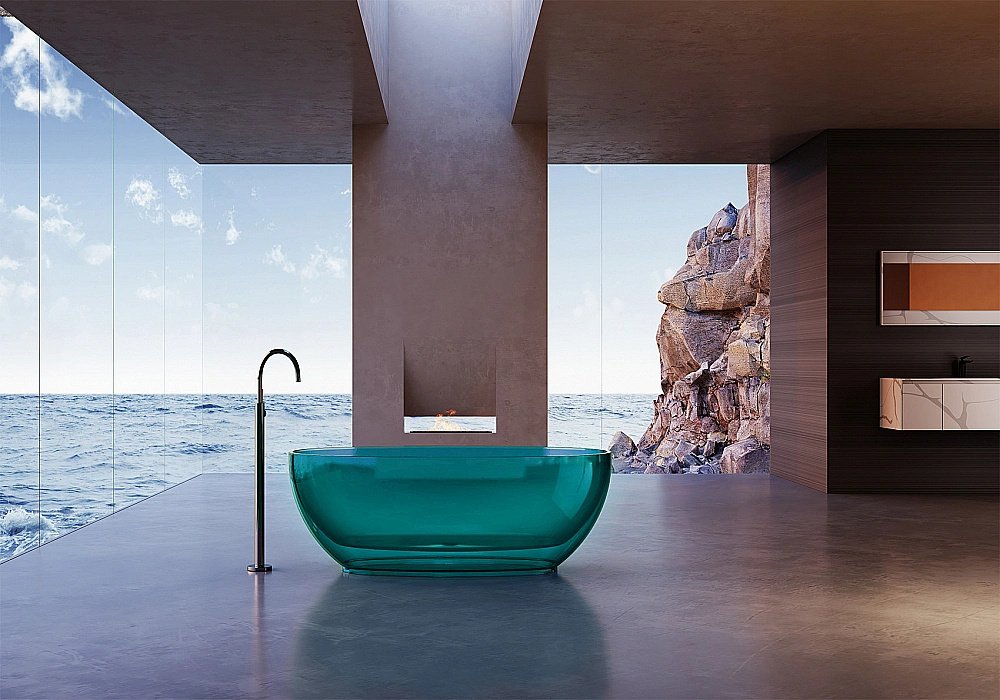 Ванна Abber Kristall AT9703Aquamarin 170x75 бирюзовая прозрачная купить в интернет-магазине Sanbest