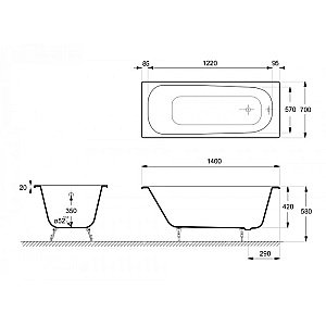 Ванна чугунная Delice Continental Elite DLR230619R 140х70 белая купить в интернет-магазине Sanbest