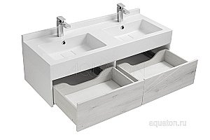Тумба с раковиной Акватон Сакура 120 с двумя чашами белая глянцевая/ольха наварра для ванной в интернет-магазине Sanbest