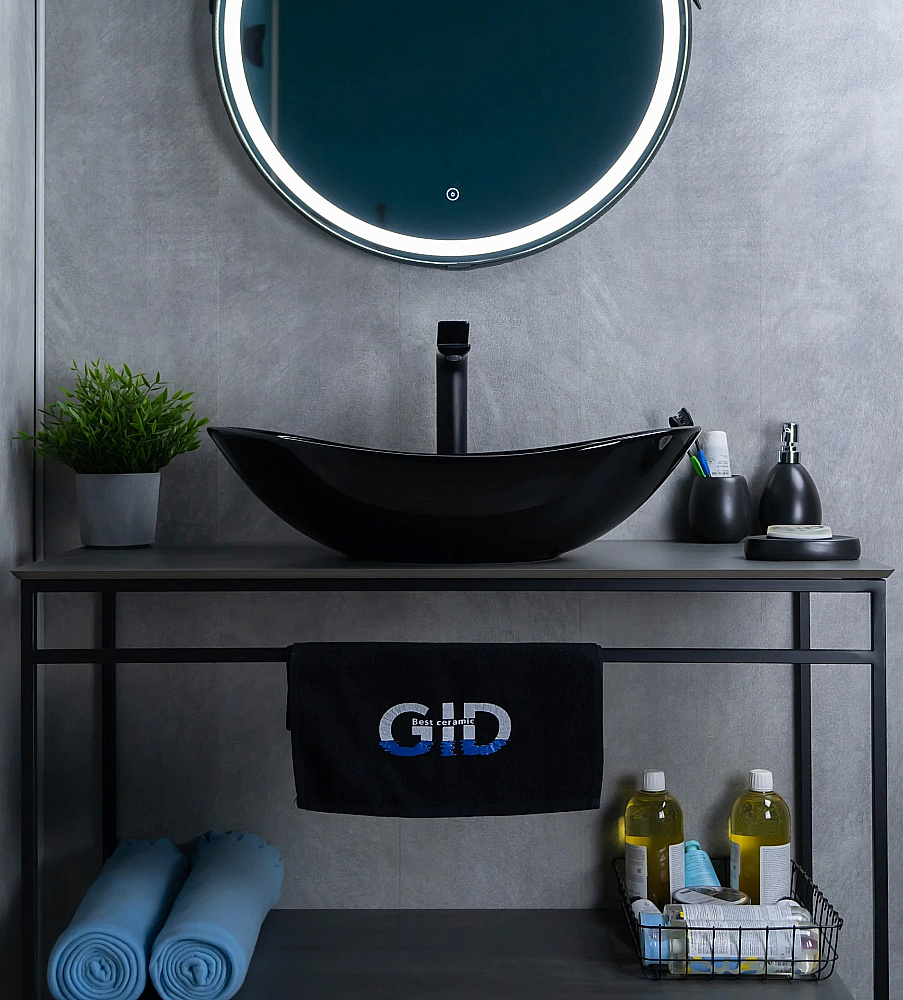 Раковина накладная Gid Lago 61 BL9811 53349 черная купить в интернет-магазине Sanbest