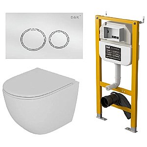 Унитаз подвесной с инсталляцией D&K Matrix DS1391614 белый/кнопка белая, безободковый, с крышкой микролифт купить в интернет-магазине Sanbest