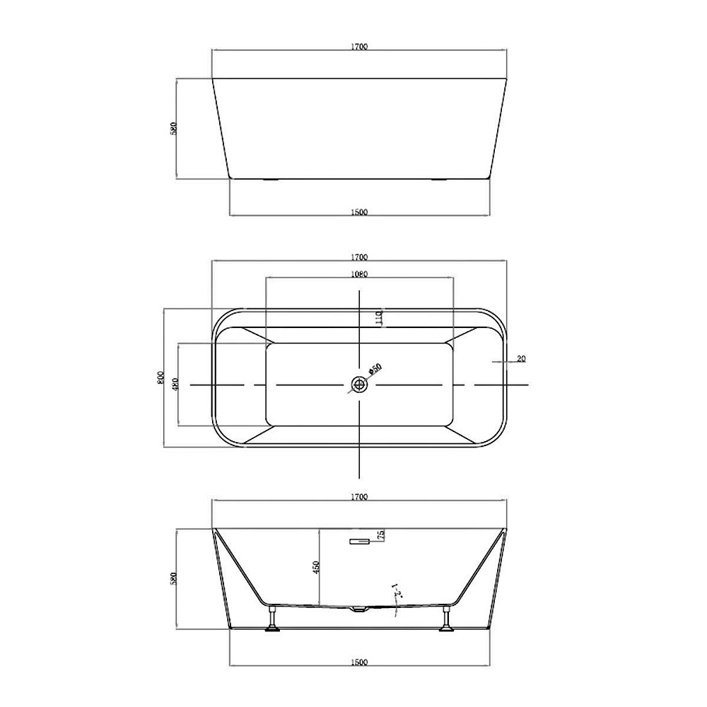 Ванна акриловая Vincea VBT-401 170x80 белая купить в интернет-магазине Sanbest