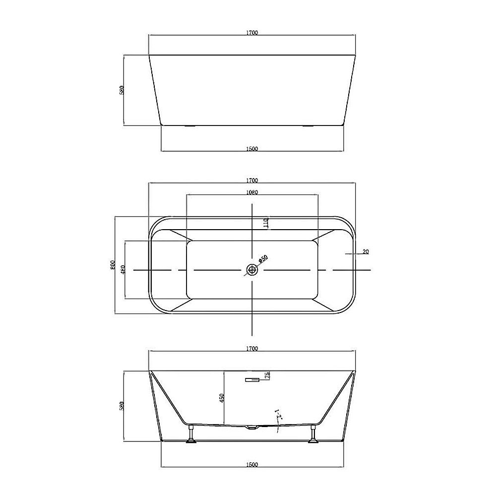 Ванна акриловая Vincea VBT-401 170x80 белая купить в интернет-магазине Sanbest