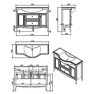 Тумба с раковиной Caprigo Lion 120 две двери, два ящика, античный орех для ванной в интернет-магазине Sanbest