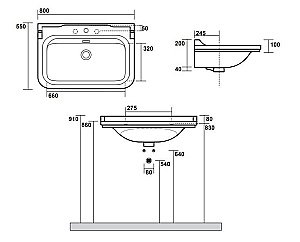 Раковина Kerasan Waldorf 80 4141K1bi*3+811391oro белая, заглушка золото купить в интернет-магазине Sanbest