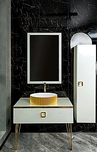 Консоль с раковиной и столешницей Armadi Art LUCIDO WHITE 100 жемчужный белый для ванной в интернет-магазине сантехники Sanbest