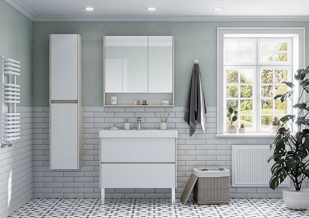 Зеркальный шкаф Акватон Сканди 70 белый/дуб верона купить в интернет-магазине сантехники Sanbest