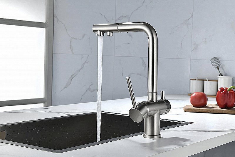 Смеситель для кухни Paulmark Serpentine Se213222-BS брашированная сталь купить в интернет-магазине сантехники Sanbest