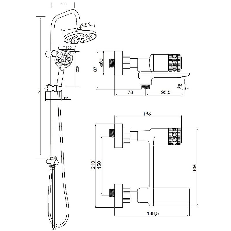 Душевая система Orange Push M01-912cr хром купить в интернет-магазине сантехники Sanbest